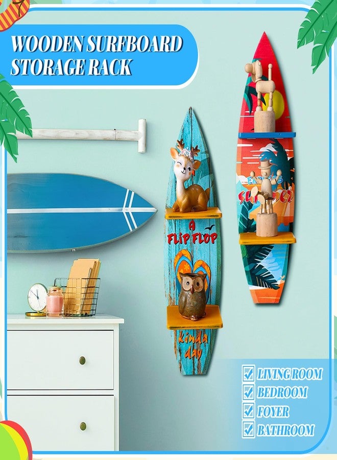 Lineshading 3 Pcs Surfboard Wooden Wall Shelf Surfboard Decor Hanging Sign with Shelf Beach Home Decor Decorative Surfboards for Wall Room Party Tropical Decoration(Summer) - Image 4